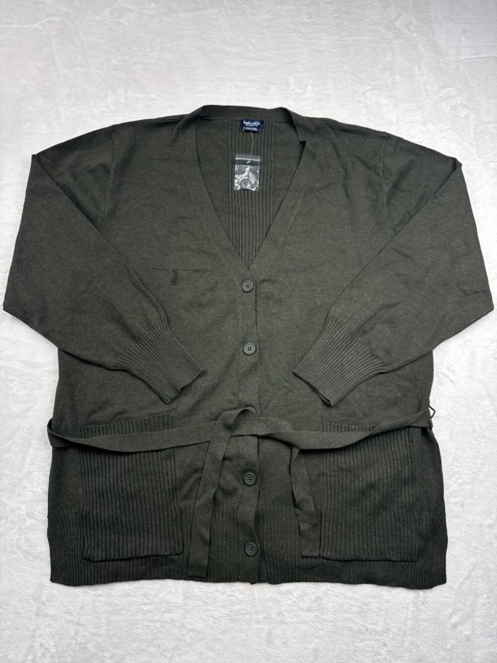 Splendid Womens XXL Olive Green Cardigan With Belt V-Neck Front Pockets